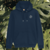 Monstera Life's A Climb But The View Is Great organic cotton hoodie front in French Navy