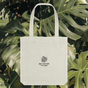 Monstera Life's A Climb But The View Is Great eco tote bag in natural