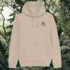 Sloth Just Hang In There organic cotton hoodie front in Desert Dust