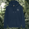 Sloth Just Hang In There organic cotton hoodie front in French Navy