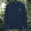 Sloth Just Hang In There organic cotton sweater front in French Navy