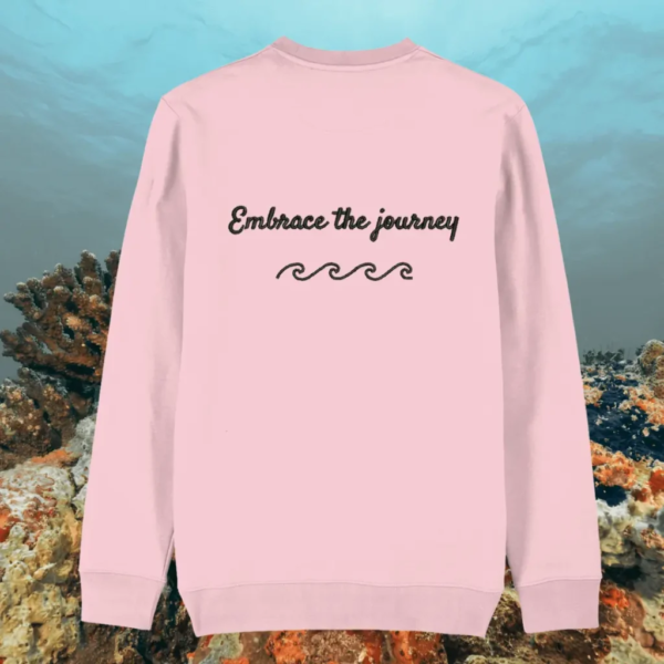Turtle Embrace The Journey organic cotton sweater back in Cotton Pink
