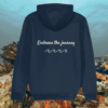 Turtle Embrace The Journey organic cotton hoodie back in French Navy