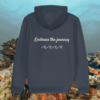 Turtle Embrace The Journey organic cotton hoodie back in India Ink Grey