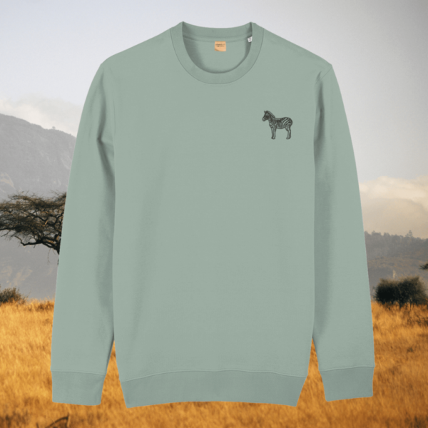 Zebra Dare To Be Different organic cotton sweater front in Aloe