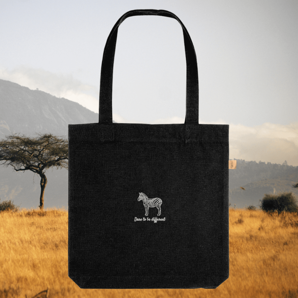 Zebra Dare To Be Different recycled cotton tote bag in black