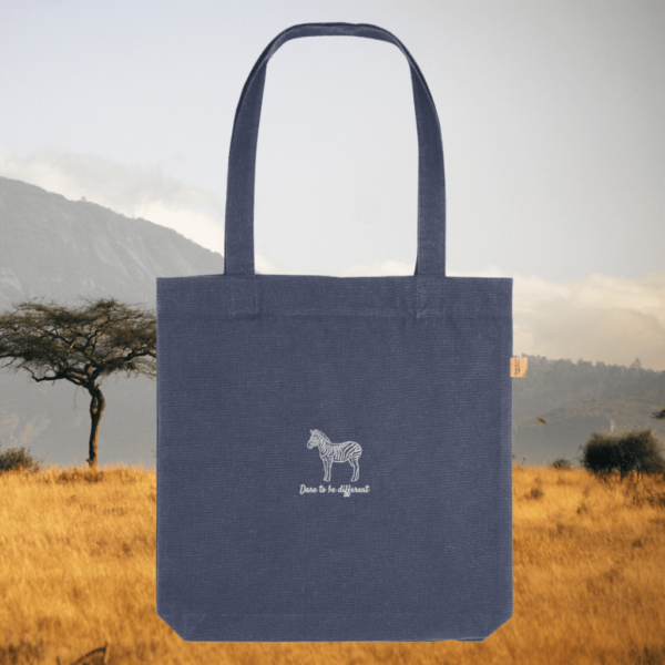 Zebra Dare To Be Different recycled cotton tote bag in midnight blue