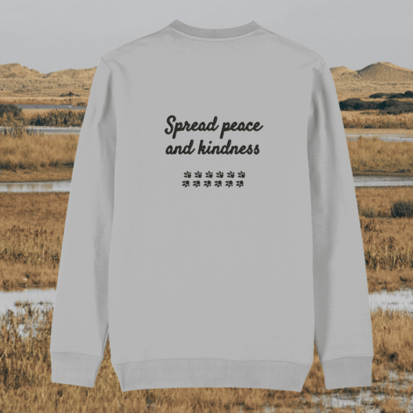 Capybara Spread Peace and Kindness organic cotton sweater back in Heather Grey